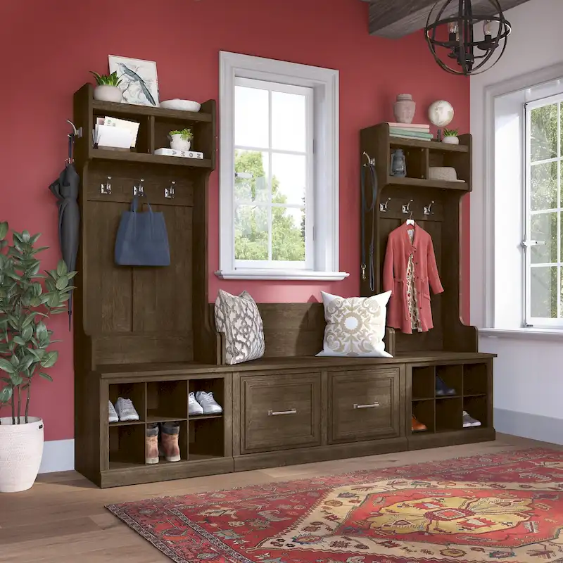 Entryway Hall Tree & Shoe Bench Set, White Ash/Gray/Brown/Black, Single