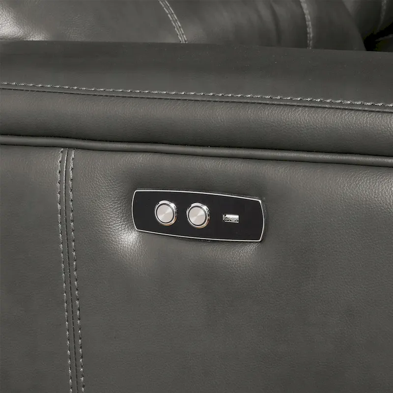 Saley Power Motion Sectional Sofa, USB, Gray Faux Leather, Console