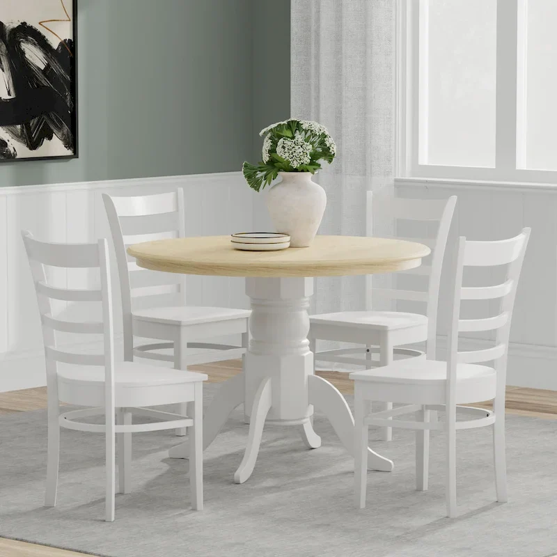 5-Piece Dining Set, 42  Round Pedestal Table and Slat Back Chairs