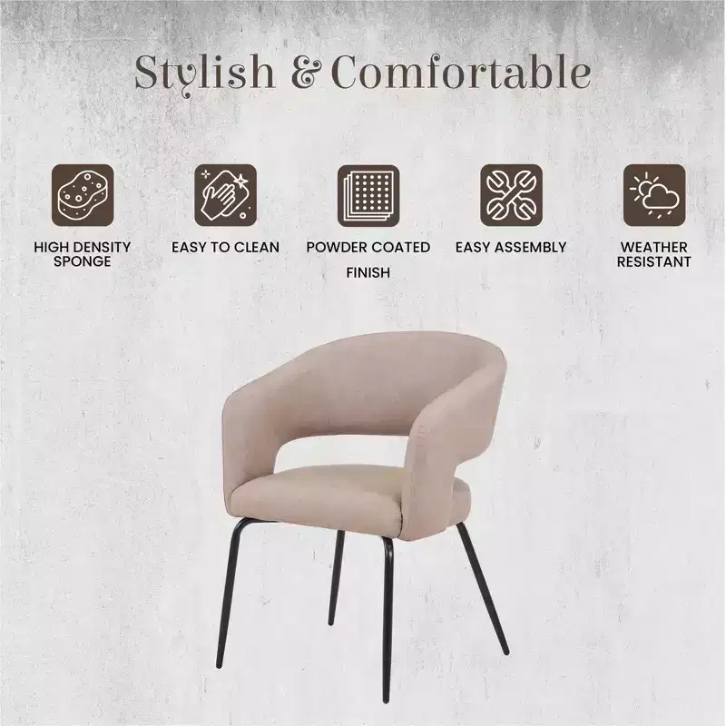 LeisureMod Dining Chair Upholstered in Velvet/Leather with Open Curved Backrest and Powder-Coated Iron Legs Gavin Collection Set of 2