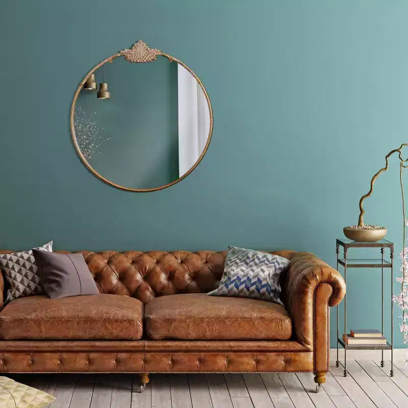 23"x23" Antique Round Ornate Metal Accent Wall Mirror Brass - Head West: Luxurious, No Assembly Required