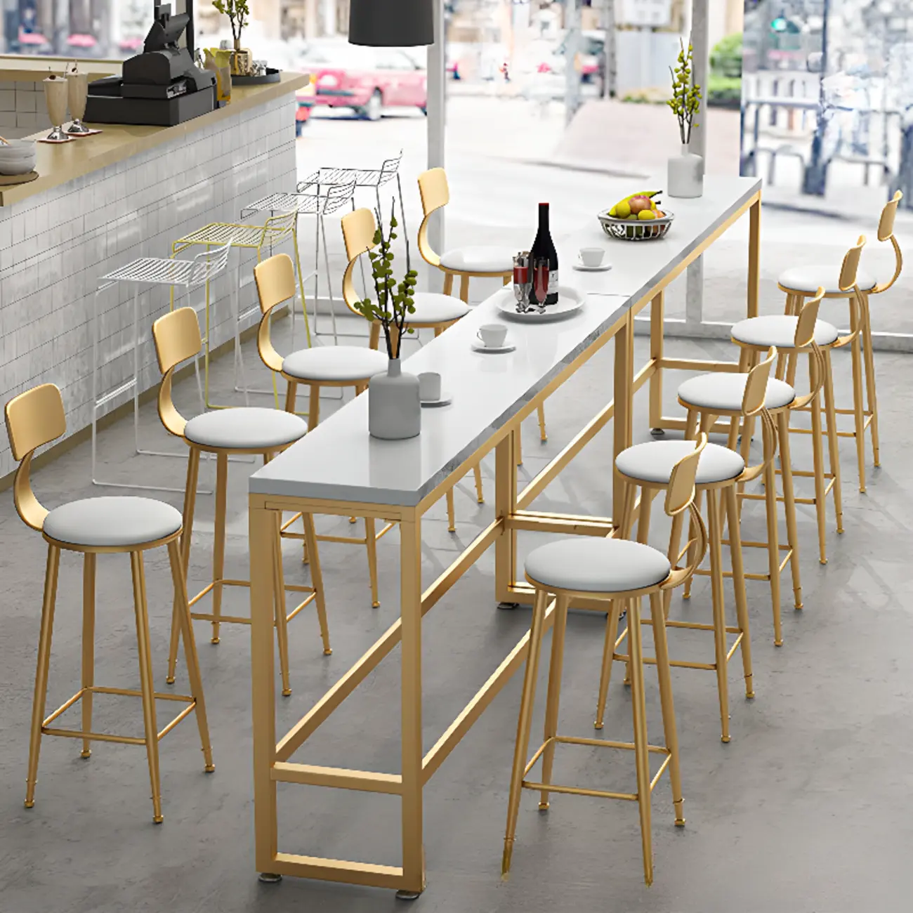 Elegant Faux Marble Bar Table Set with Upholstered Chairs