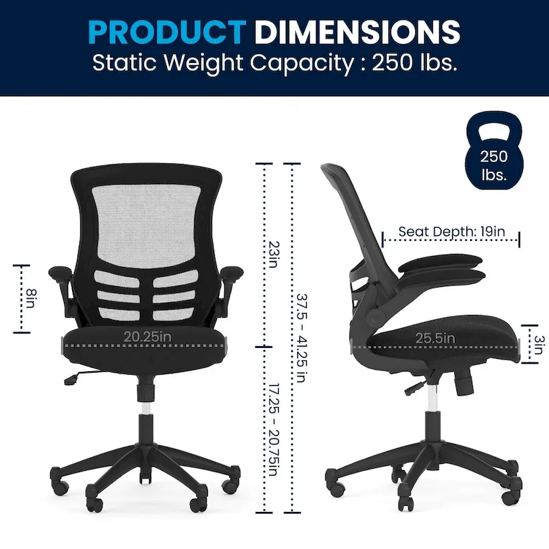 Mid-Back Mesh Swivel Ergonomic Task Office Chair with Flip-Up Arms