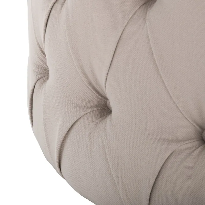 Round Button-Tufted Linen Ottoman – Mushroom / Grey / Antique Gold / Wheat / Bordeaux / Navy / Taupe, Single