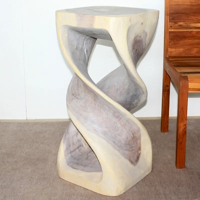 Haussmann Wood Double Twist Stool Table 14 in SQ x 30 in H Grey Oil - 14 x 14 x 30