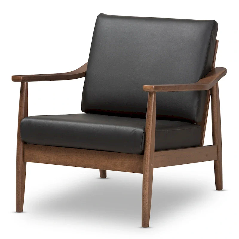 Mid-Century Lounge Chair with Solid Wood Legs and Upholstered Seat
