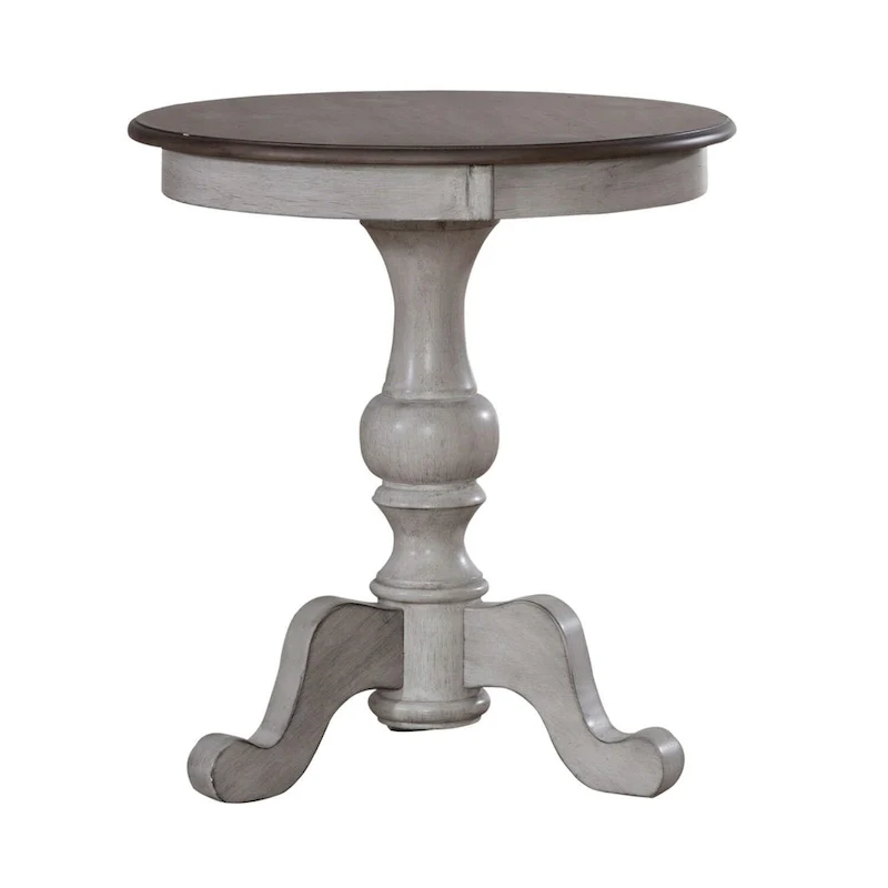 Ocean Isle Antique White & Weathered Pine Round End Table