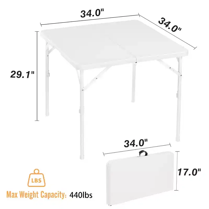 34 Portable Folding Table, Heavy Duty Fold in Half Utility Table with Handle, Square Outdoor Dining Table for Picnic Party Camping and Party