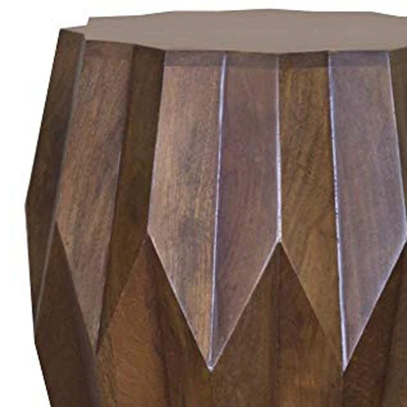Dark Brown Wood Drum End Table, Single, 16.4