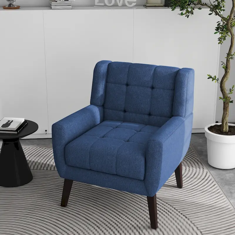 Tufted Upholstered Armchair with Wood Legs