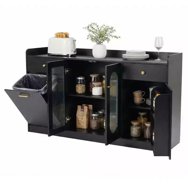 Costway 55 Large Buffet Cabinet with 2 Glass Doors, 2 Drawers, 2 Door Shelves for Kitchen Black/White