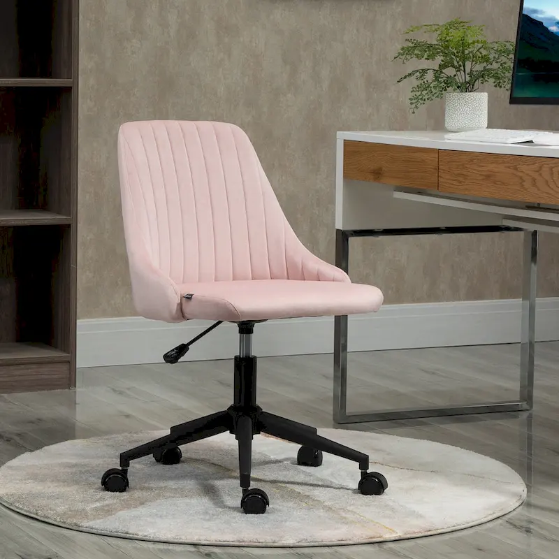 Mid-Back Office Chair, Velvet Fabric Swivel Scallop Shape Computer Desk Chair for Home Office or Bedroom