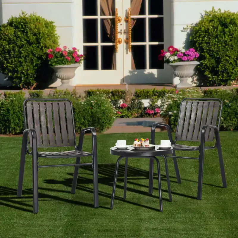 3-Piece Metal and Plastic Outdoor Bistro Set with Table