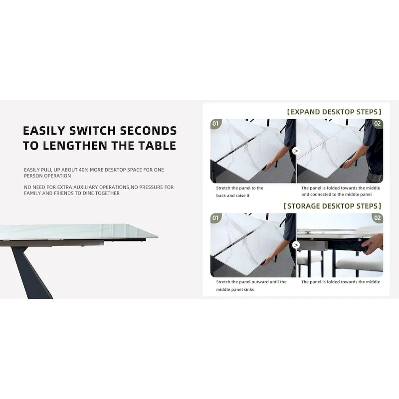 9 - Piece 110.24 Extendable Sintered Stone Dining Table and 8 Leather Chairs Dining Set