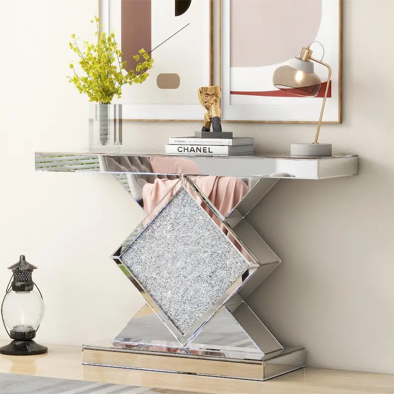 Modern Console Table with Crushed Diamond Inlay