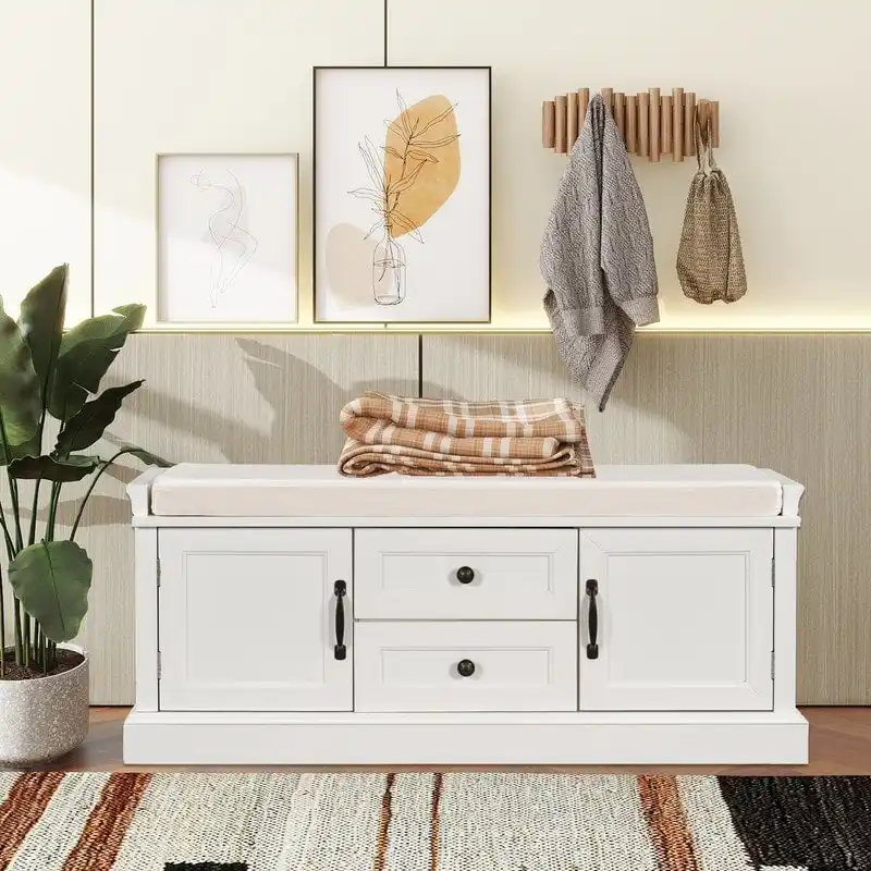 Shoe stool, 2 drawers, 2, removable pads, living room locker, entrance