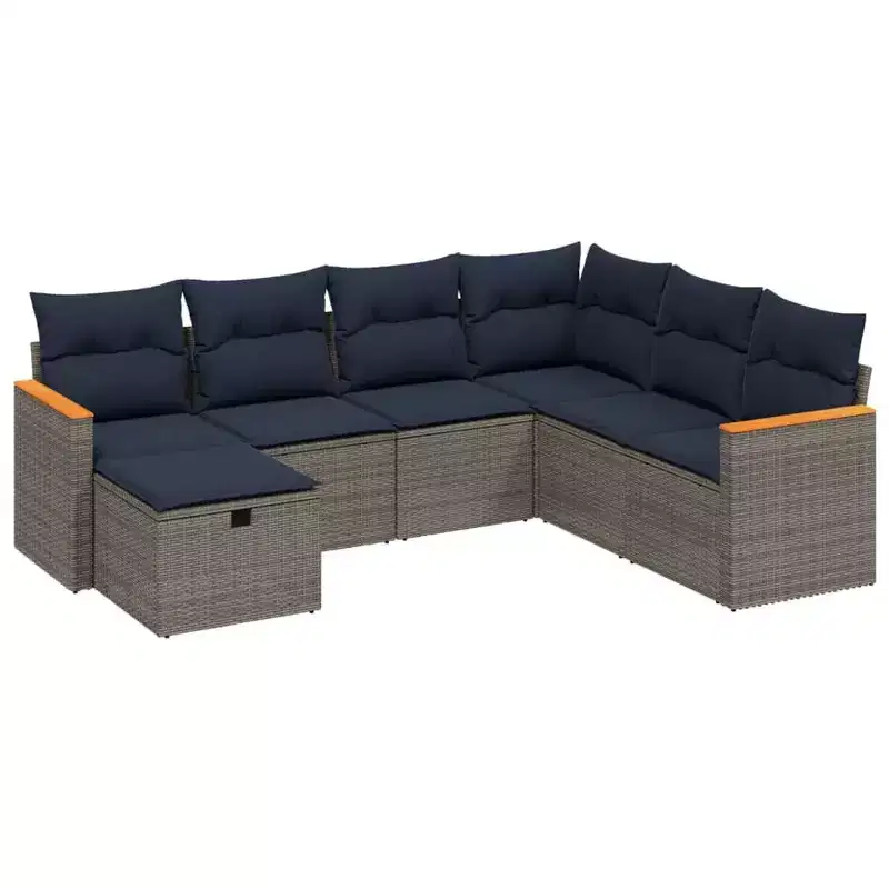 vidaXL Patio Sofa Set with Cushions Poly Rattan