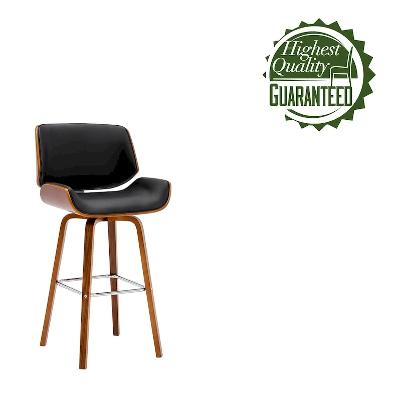 Swivel Counter Stool with PU Leather Seat and Wooden Legs