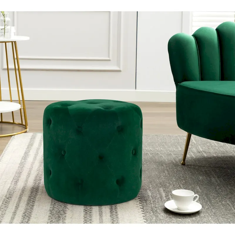 Adeco Tufted Round Ottoman - Upholstered Ottoman Footstool Foot Rest