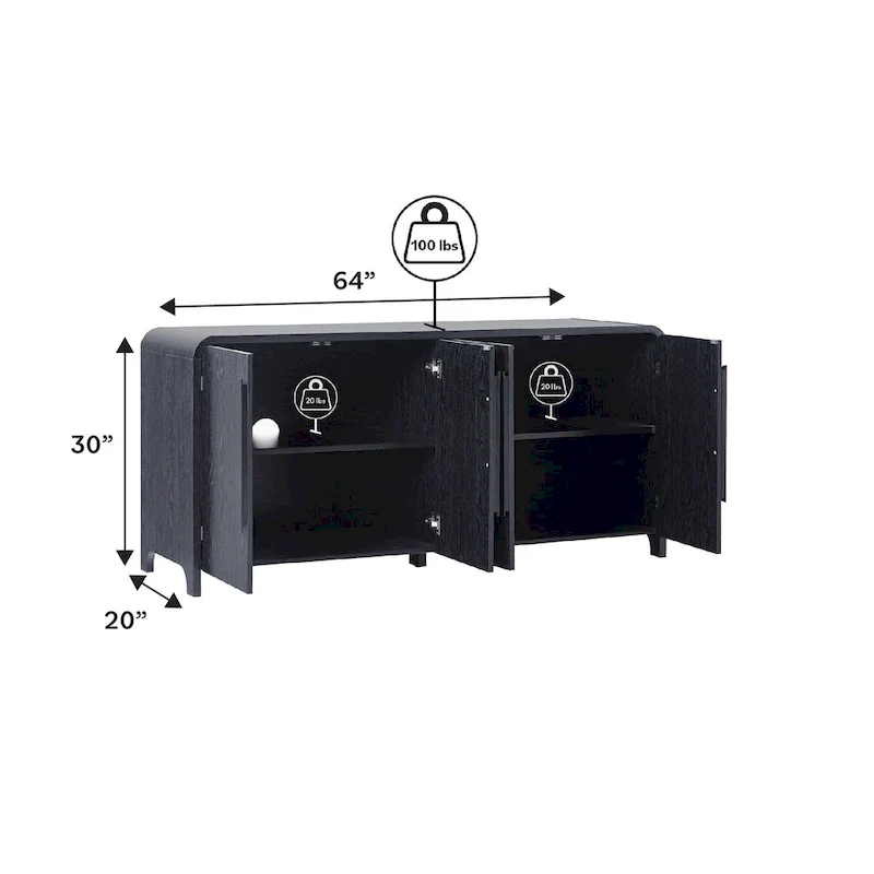 64-Inch Modern Sideboard Buffet Cabinet with Waterfall Edges, Wooden Handles, Storage Shelves, MDF Laminate for Dining Room