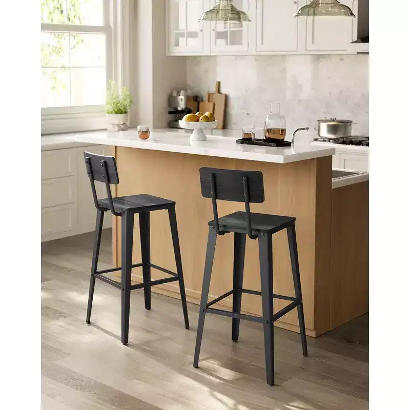 VASAGLE Set of 2 Bar Stools, Bar Height Stools, Tall Bar Stools with Back, Bar Chairs, Steel Frame, Industrial Style