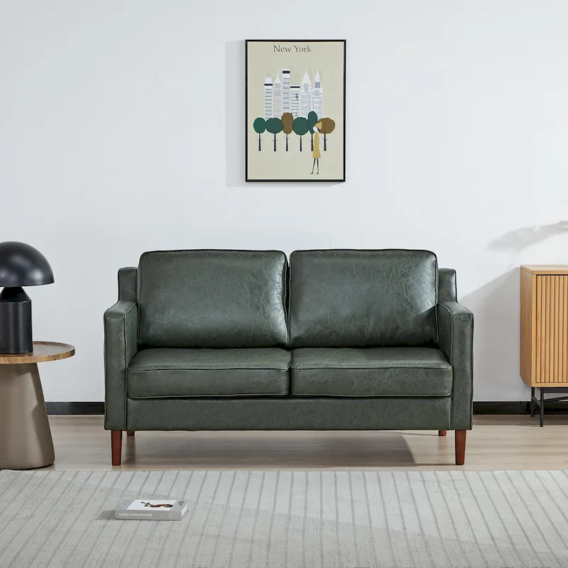 Sedona Modern Loveseat Sofa, Faux Linen / Vegan Leather Couch - N/A