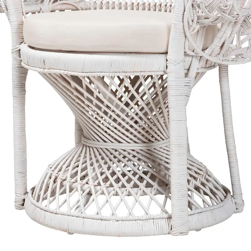 Kallima Modern Bohemian White Natural Rattan Peacock Chair