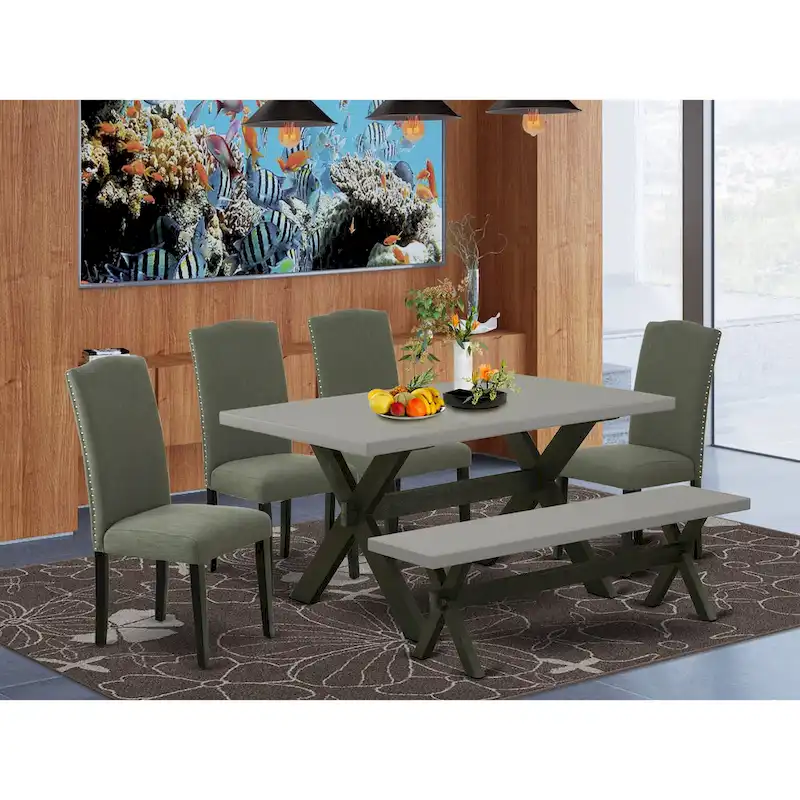 East West Furniture Dining Set-a Dining Table & Black Parson Chairs, Wire brushed Black.(Upholstered & Pieces Options)
