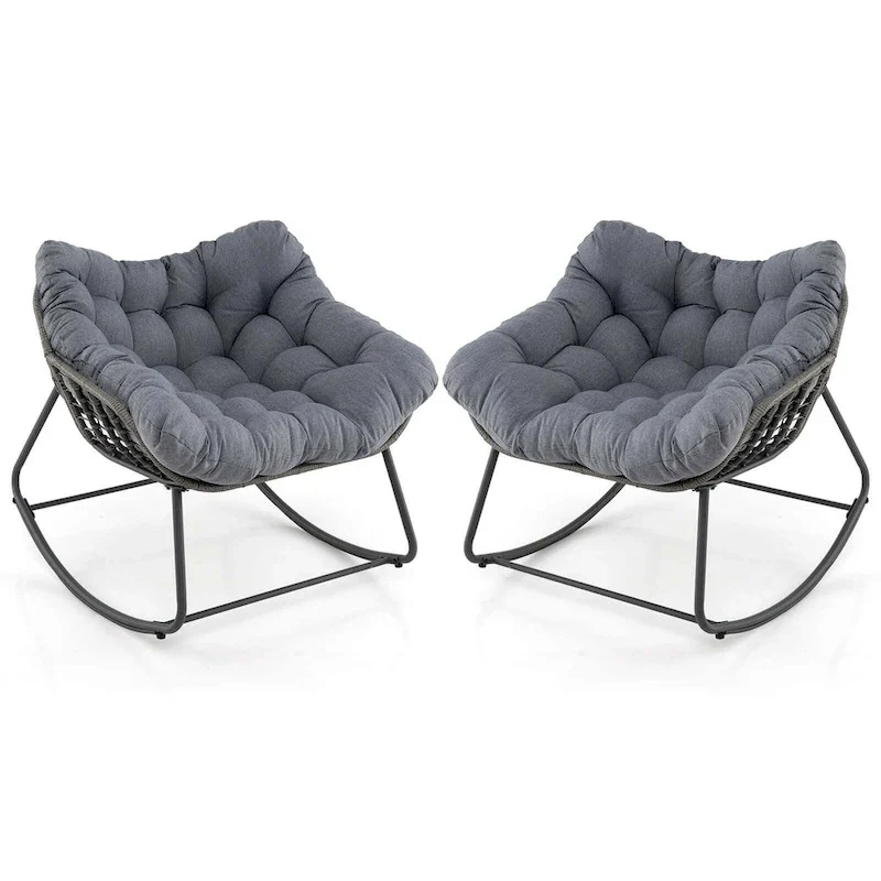 Costway 1/2 PCS Outdoor Rocking Chair Oversized Patio PE Wicker Egg