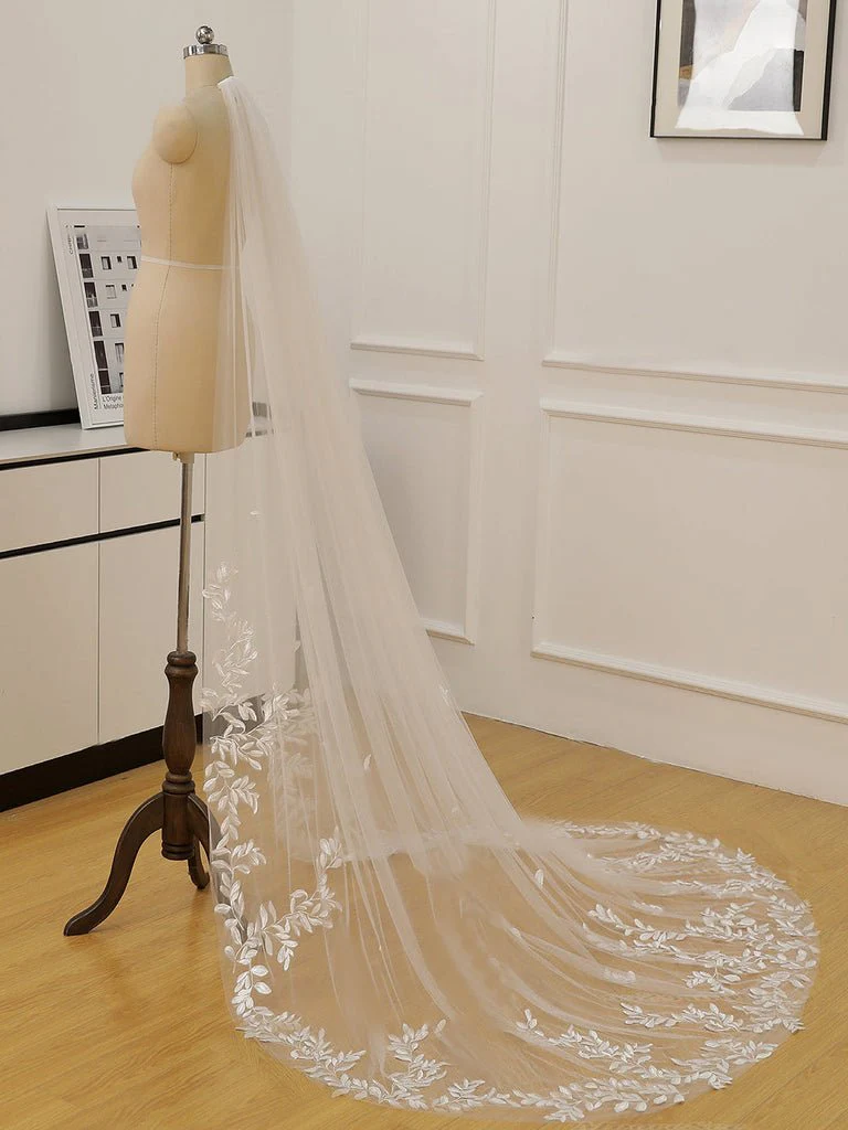 Simple Leaves Lace Chapel Train Veil Bridal Veil Wedding Veil