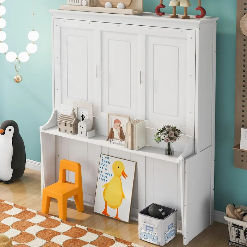 Queen Size Solid Wood Murphy Bed with a Shelf