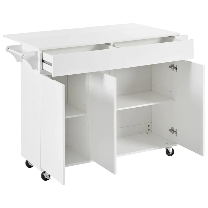 53.2in Rolling Kitchen Island with Drop Leaf with Spice Rack 2 Drawers