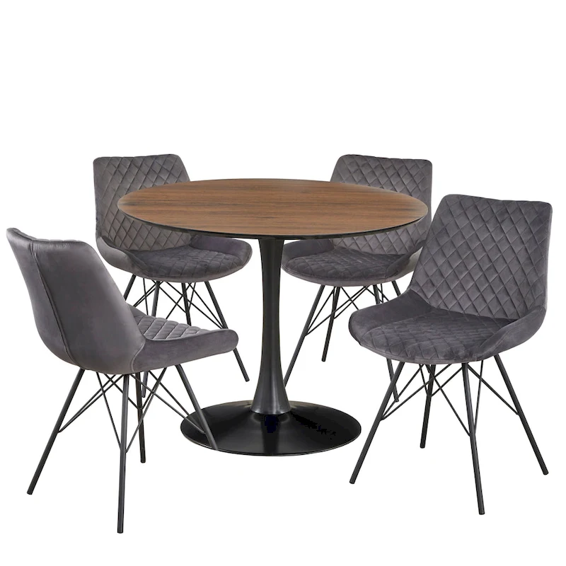 angelo:HOME Kavitt Mid-century Modern Velvet 5-piece Round Dining Set