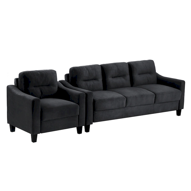 Black 76.7 Velvet 3-seater Sofa with Hardwood Frame and High-Density Foam