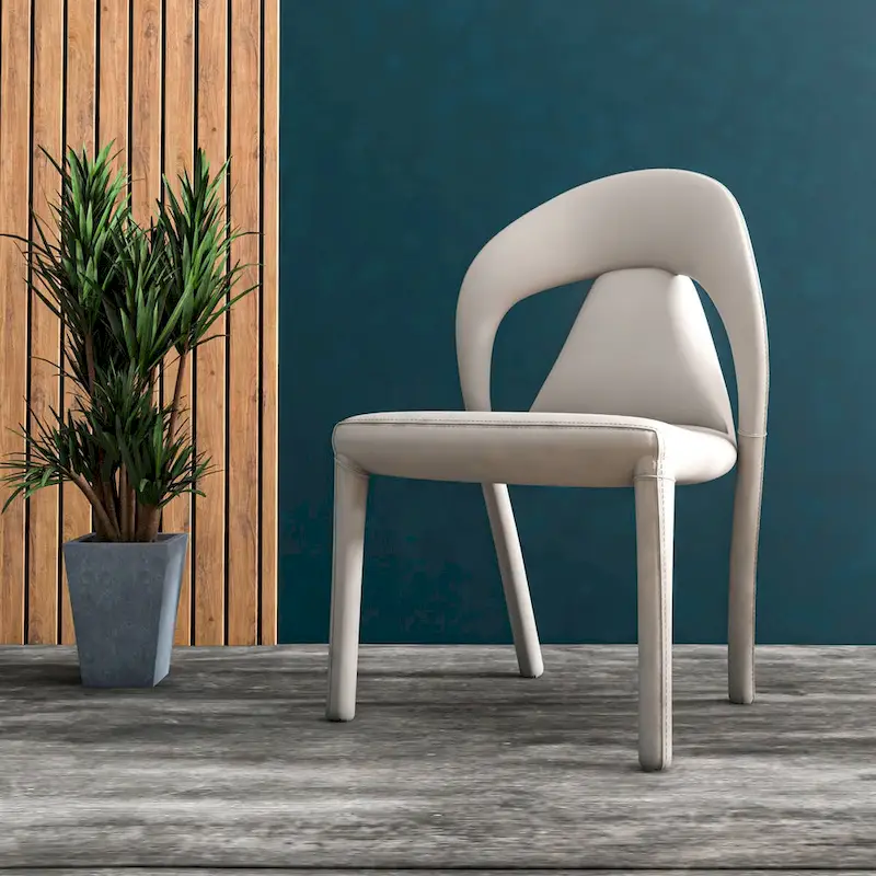 Solace Modern Dining Chair in Upholstered Leather with Steel Frame & Legs by LeisureMod