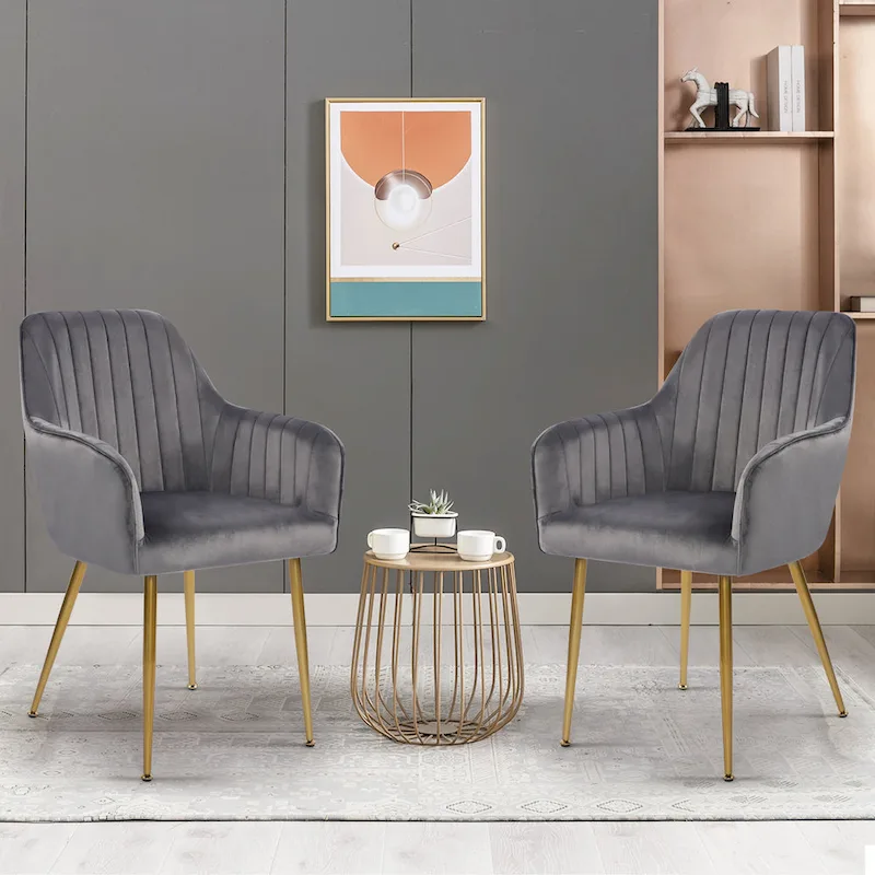 Velvet Accent Dining Chairs with Gold Metal Legs Set of 2