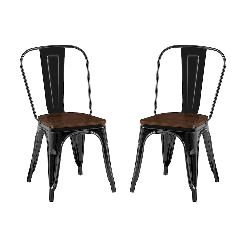 Wooden Seat Industrial Metal Stackable Dining Chair Set