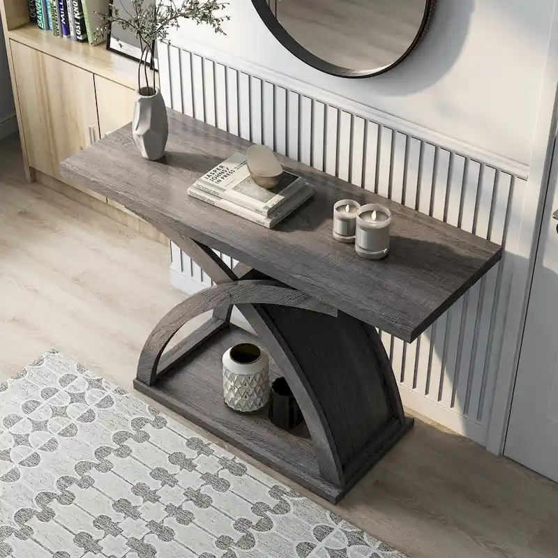 DH BASIC Transitional Distressed Grey 47-inch 1-Shelf Sofa Table by Denhour