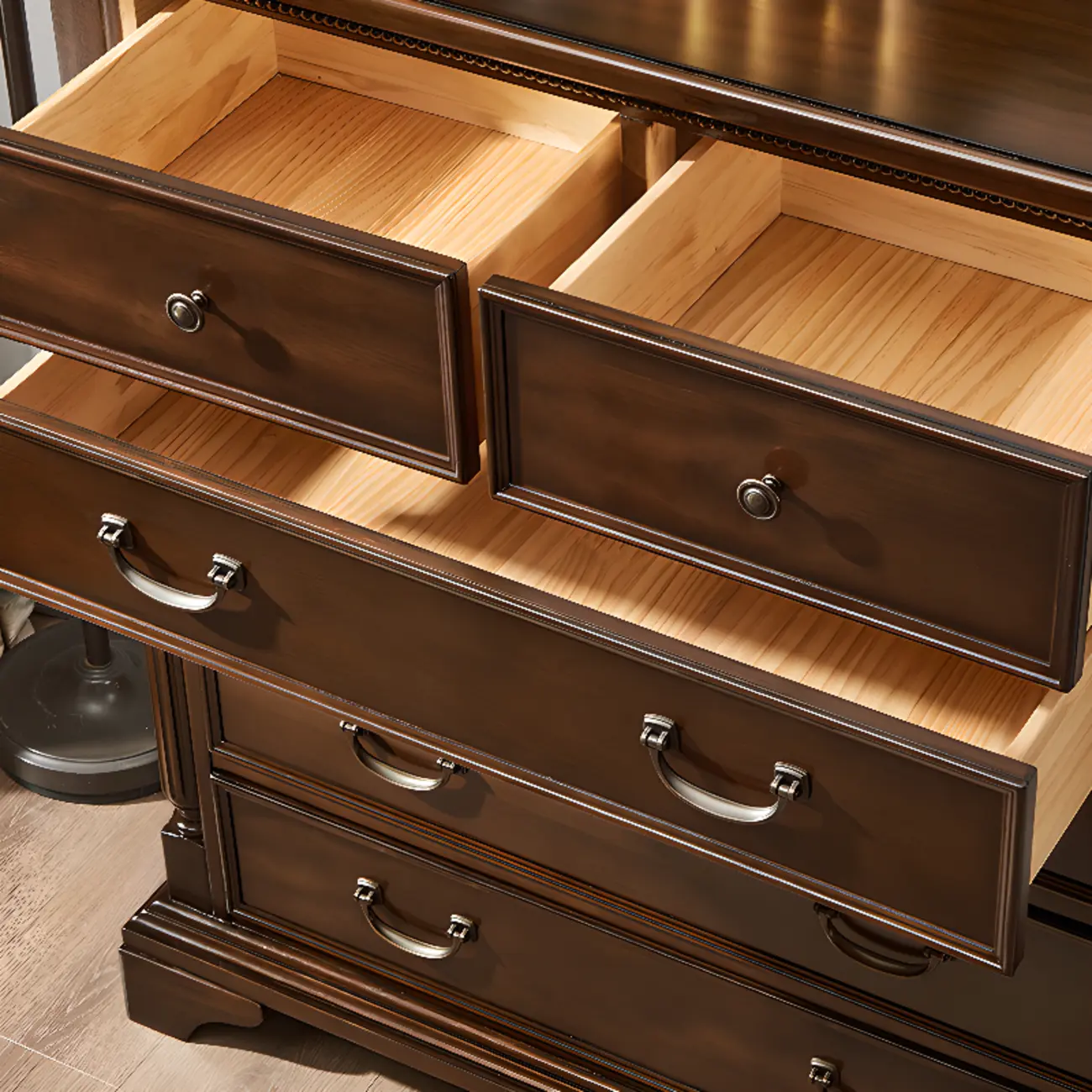 Classic Brown Wooden Double Dressers with 9-Drawers