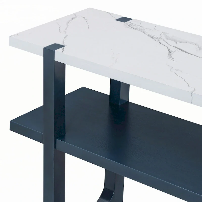 Narrow Console Table with Marble-Effect Top(Navy)
