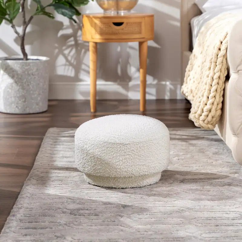 Cream Faux Sherpa Mushroom-Shaped Footstool Ottoman