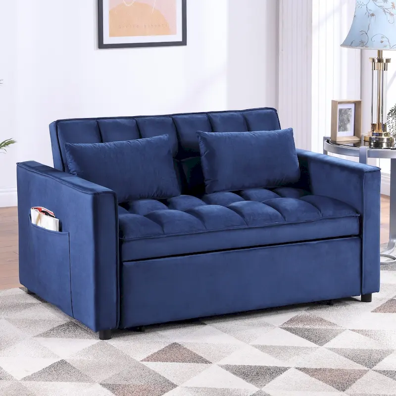 Classic 55 Width Pull Out Tufted Convertible Loveseat Sleeper Sofa Bed - 55W x 68L x 20H