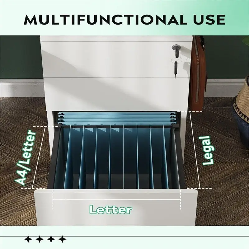 3 Drawer File Cabinet with Lock - 17.7 D x 15.5 W x 25.8 H