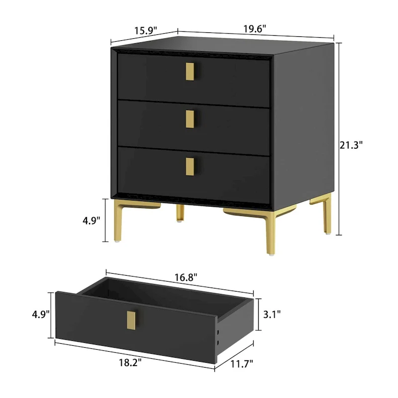 3-Drawer Bedside Nightstand with Open Cubby