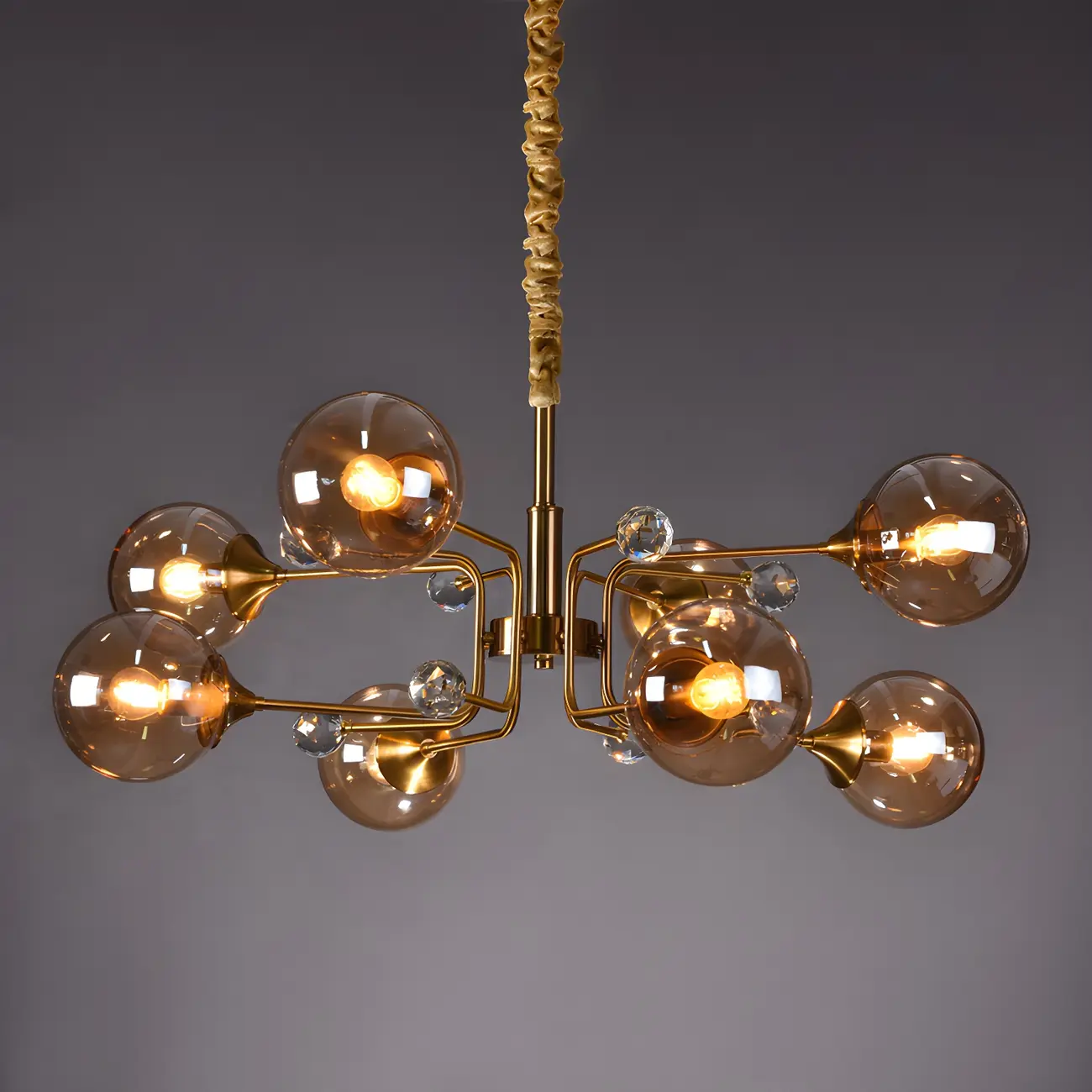 8-Light Mid-Century Modern Glass Globe Chandelier