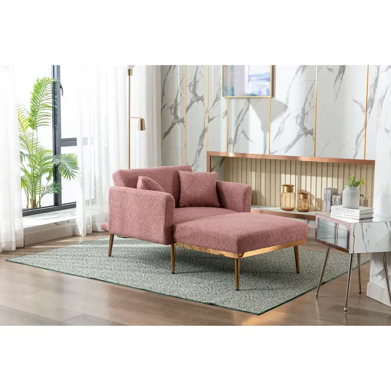 Teddy Fabric Upholstered Living Room Sleeper Sofa Chair With Rose Golden feet