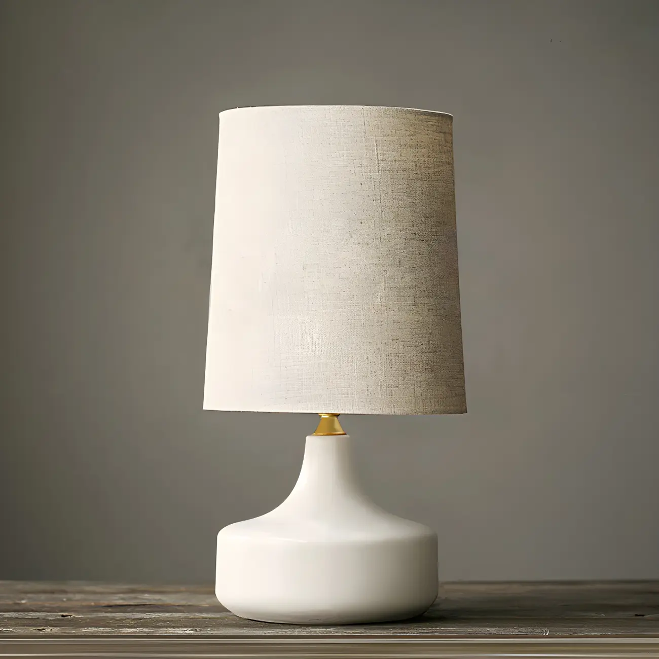 Modern Ceramic Barrel Bedside Table Lamp with Linen Shade