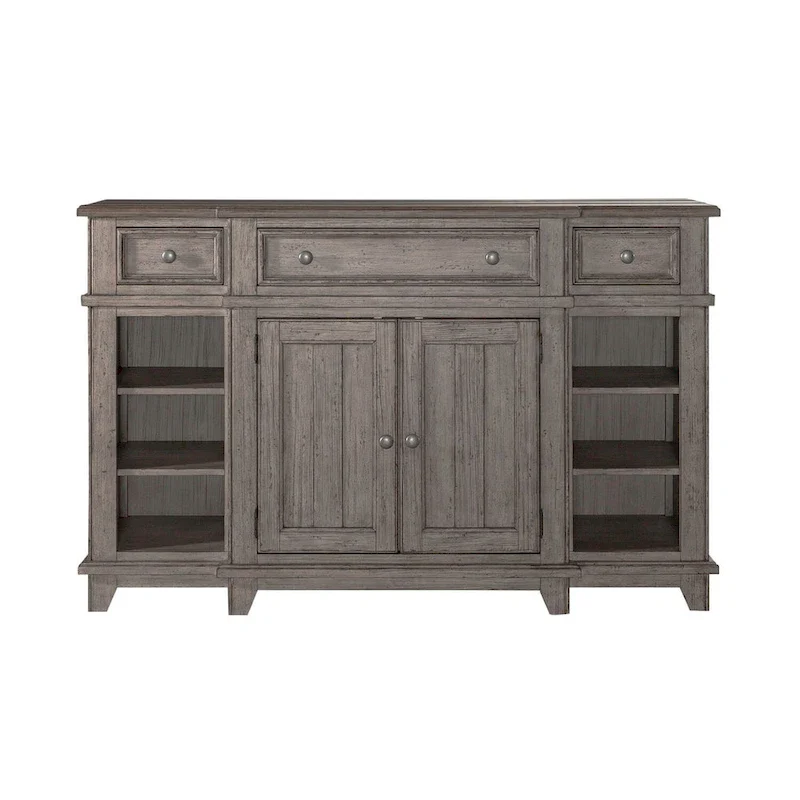 White & Grey Distressed Pine Breakfront Server – 1 Piece