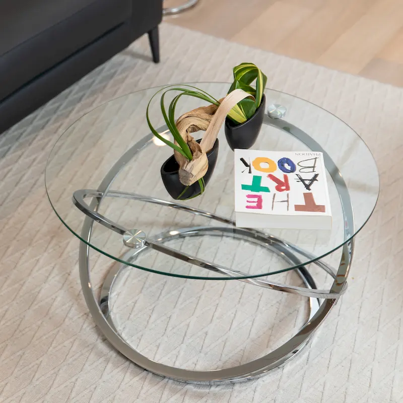 Cross Base Tempered Glass Round Coffee Table
