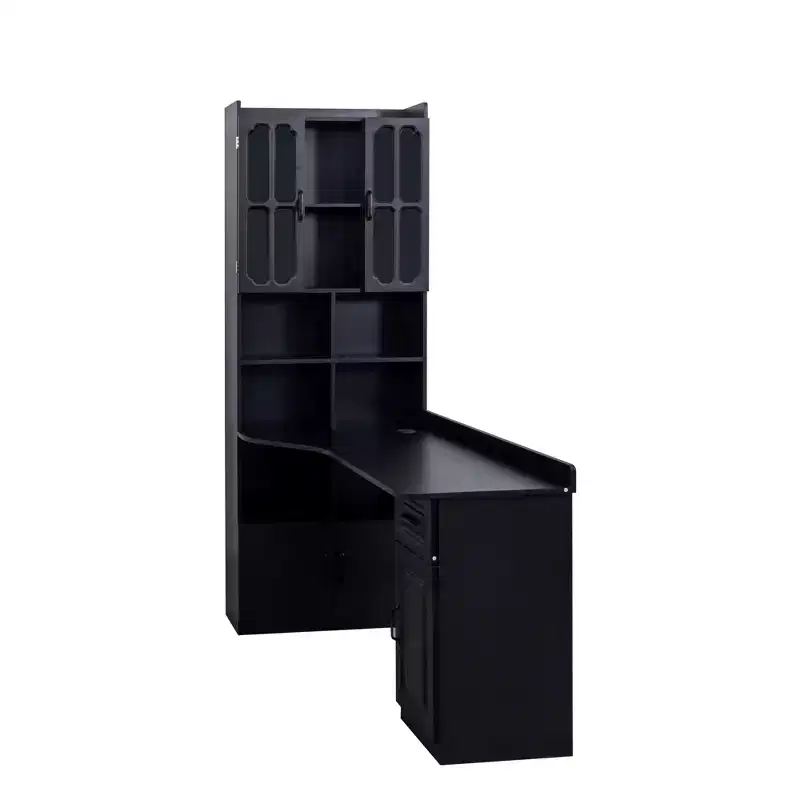 CLIHOME 2-in-1 L-Shaped Corner Computer Desk for Home Office or Study, Study Table with Drawers, Bookshelf & Hutch, Large Working Space